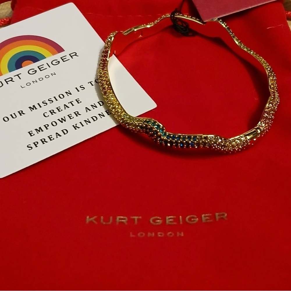 KURT GEIGER GOLD-TONE MULTI COLOR CRYSTAL WAVY BANGLE BRACELET NWT